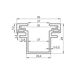 Redukcia pre profily W-16mm, štruktúra RAL7016, L-2000mm Redukcia pre profily W-16mm, štruktúra RAL7016, L-2000mm